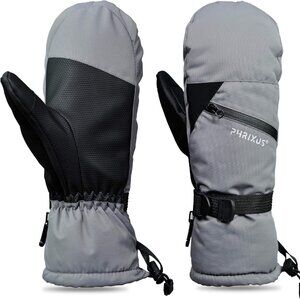 Phrixus Ski Mittens for Men & Women Winter Snow Mitts Grey Large